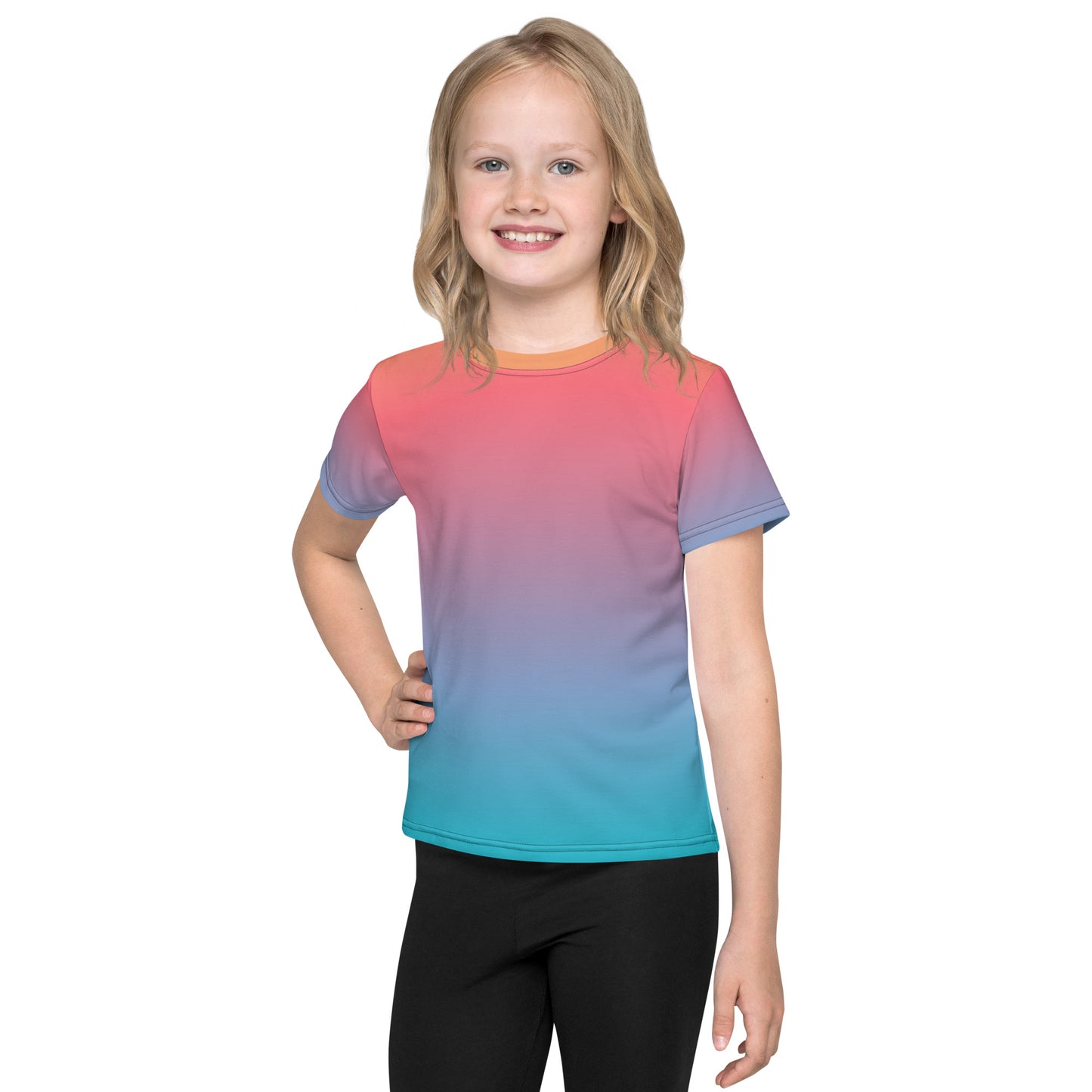 Orange Blue Ombre Kids Crew Neck T-Shirt