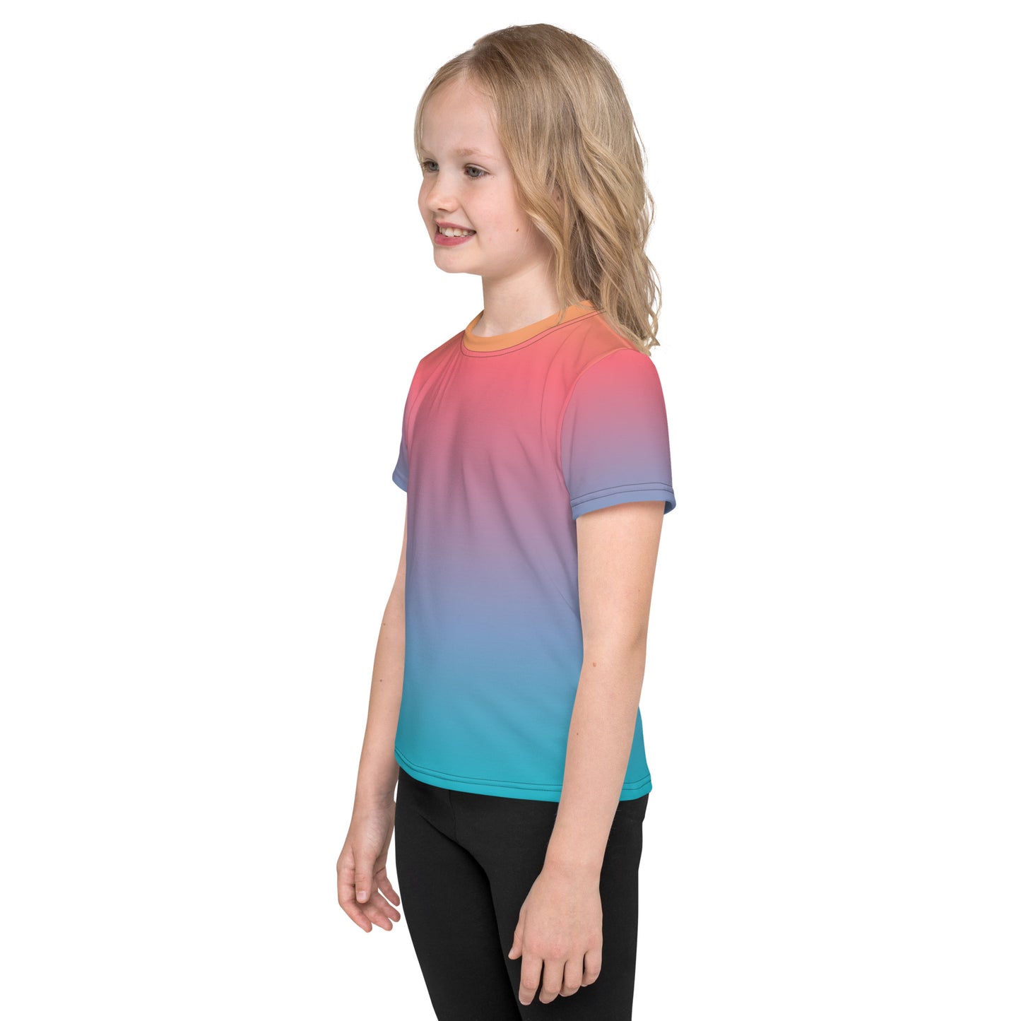 Orange Blue Ombre Kids Crew Neck T-Shirt