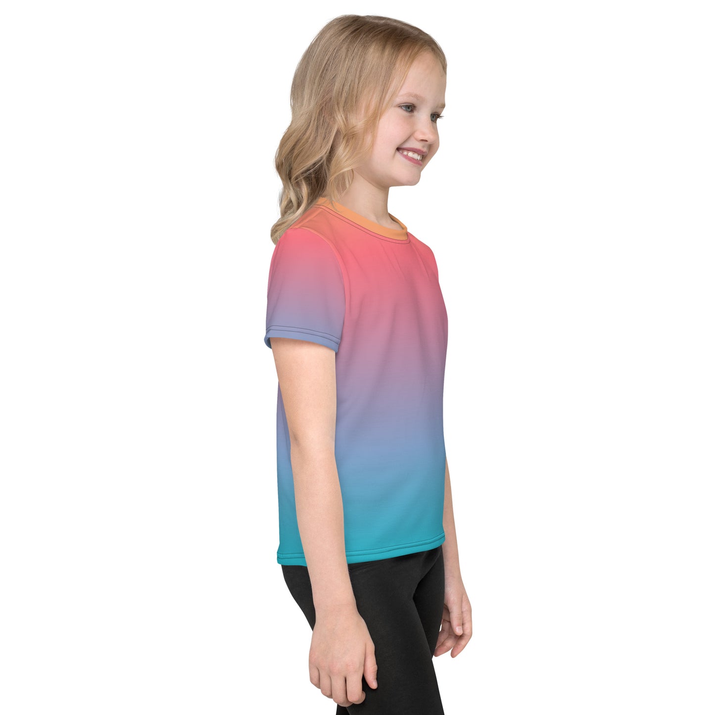 Orange Blue Ombre Kids Crew Neck T-Shirt