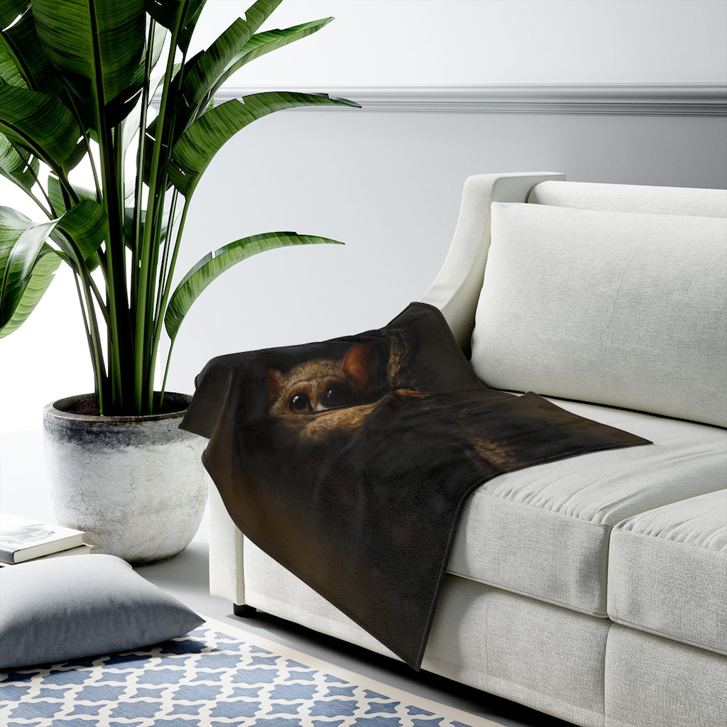 Tarsier Monkey Print Velveteen Plush Throw Blanket