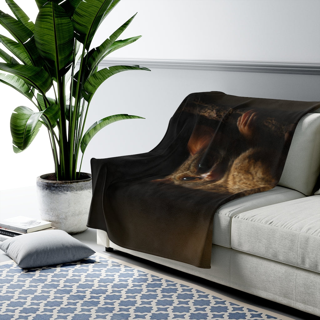 Tarsier Monkey Print Velveteen Plush Throw Blanket