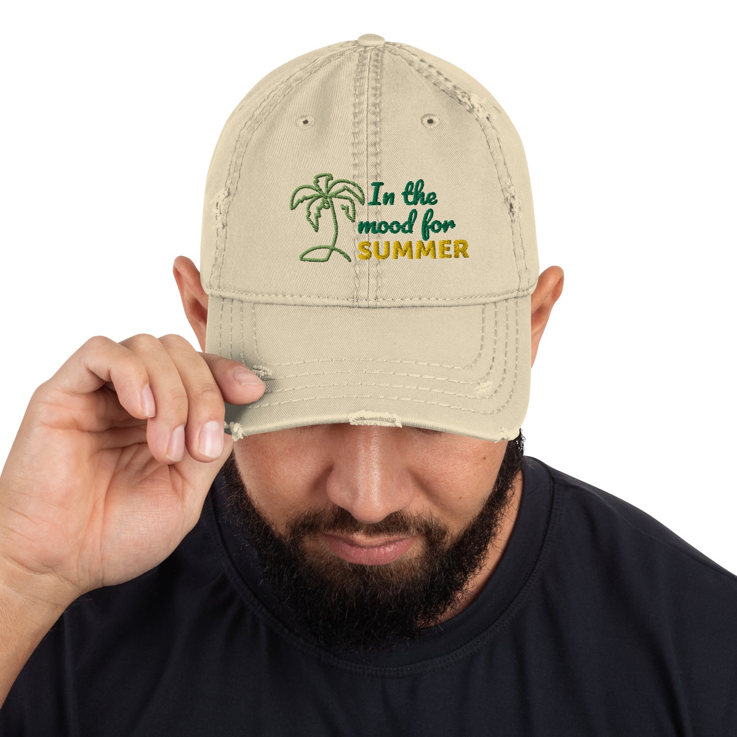 Summer Mood Embroidered Distressed Dad Hat