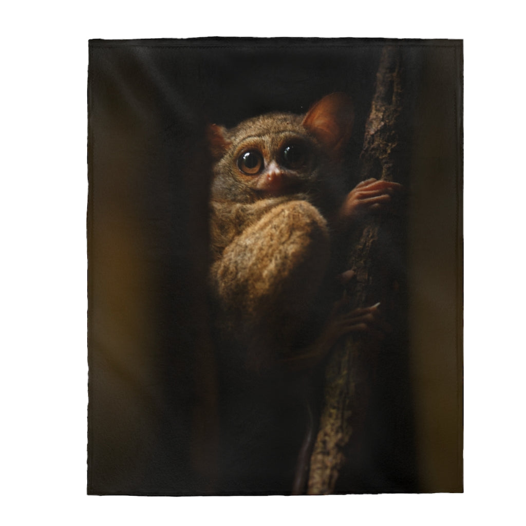Tarsier Monkey Print Velveteen Plush Throw Blanket
