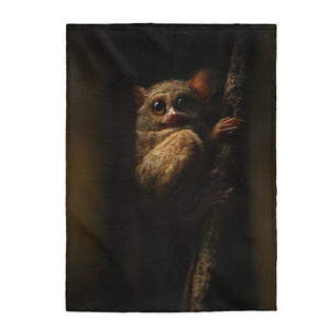Tarsier Monkey Print Velveteen Plush Throw Blanket